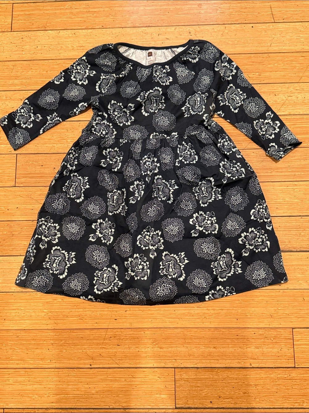 Tea Girls' Navy Floral Long-Sleeve Dress